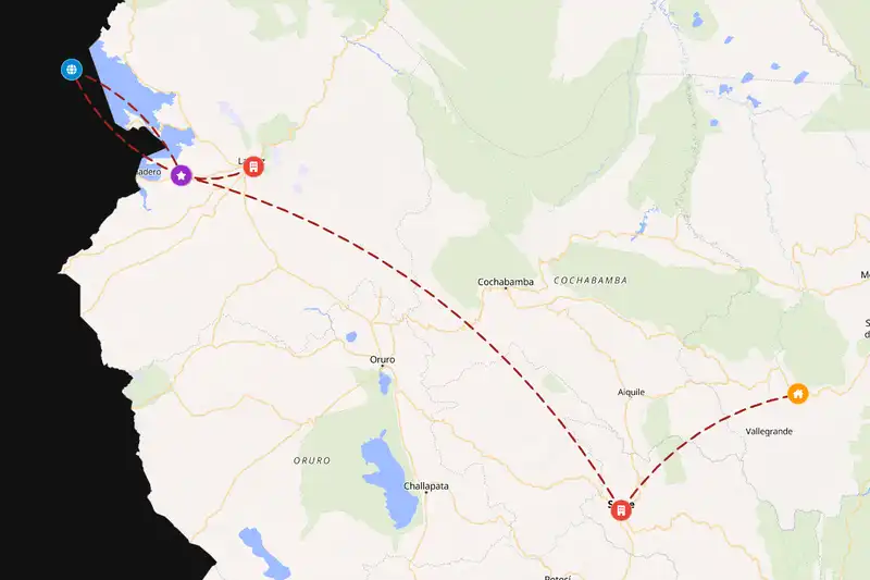 Example Bolivia itinerary planner route