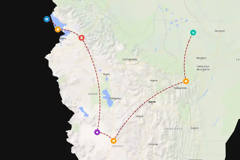 Example Bolivia itinerary planner route