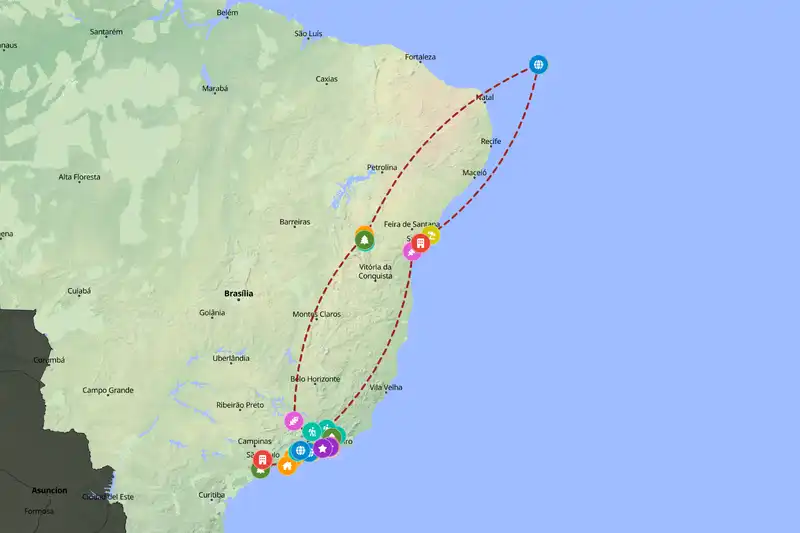 Example Brazil itinerary planner route