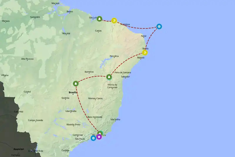 Example Brazil itinerary planner route