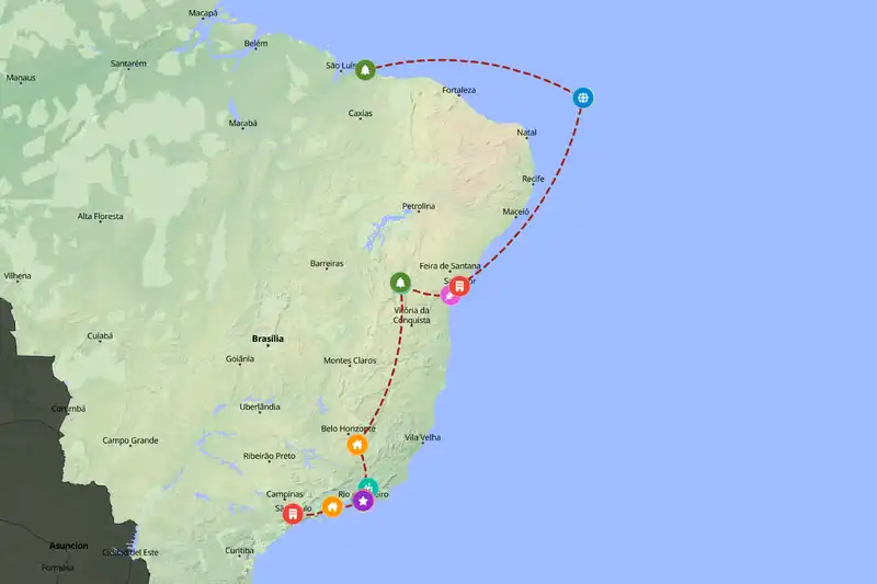 Example Brazil itinerary planner route