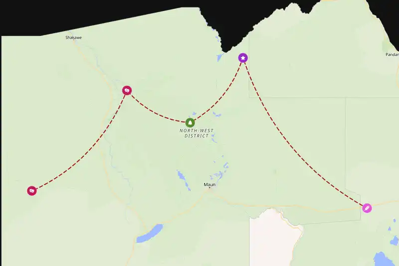 Example Botswana itinerary planner route