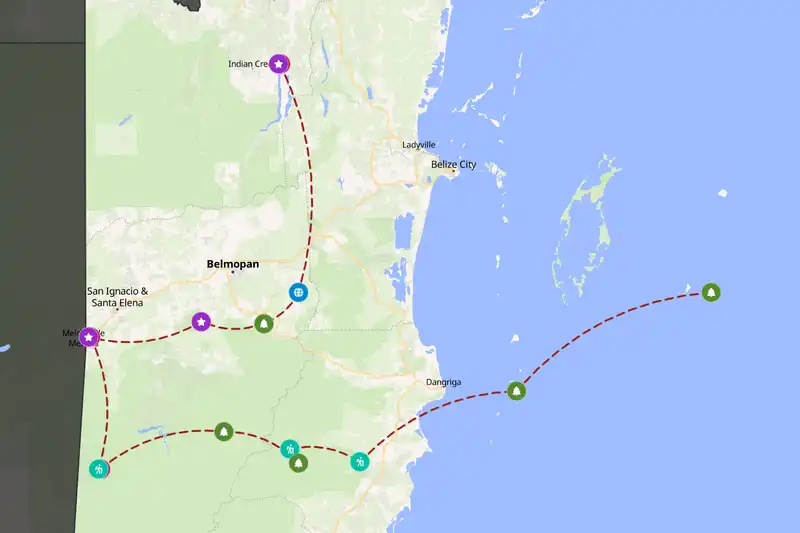 Example Belize itinerary planner route