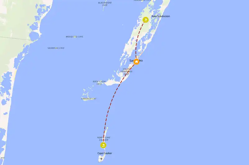 Example Belize itinerary planner route