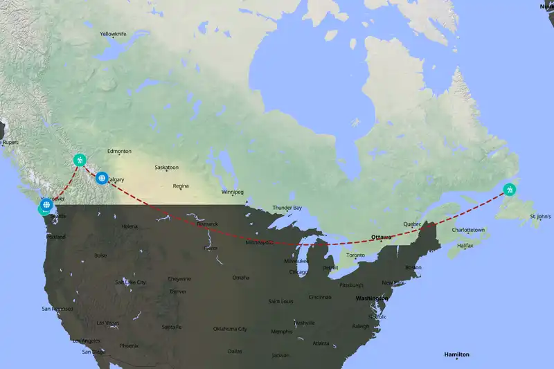 Example Canada itinerary planner route