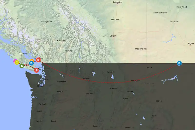 Example Canada itinerary planner route