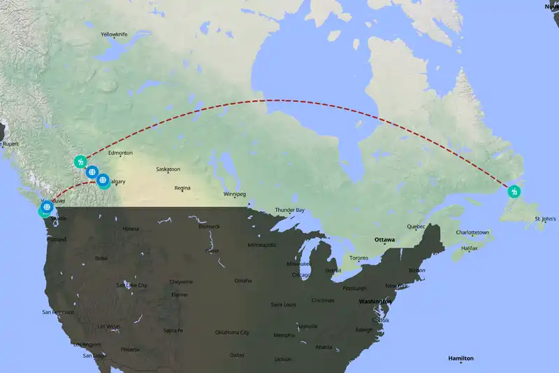 Example Canada itinerary planner route