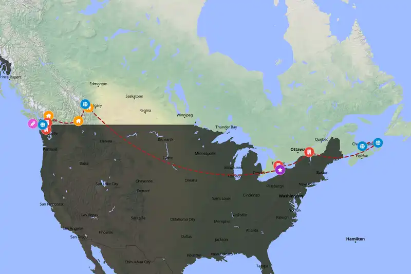 Example Canada itinerary planner route