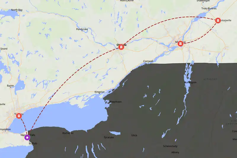 Example Canada itinerary planner route