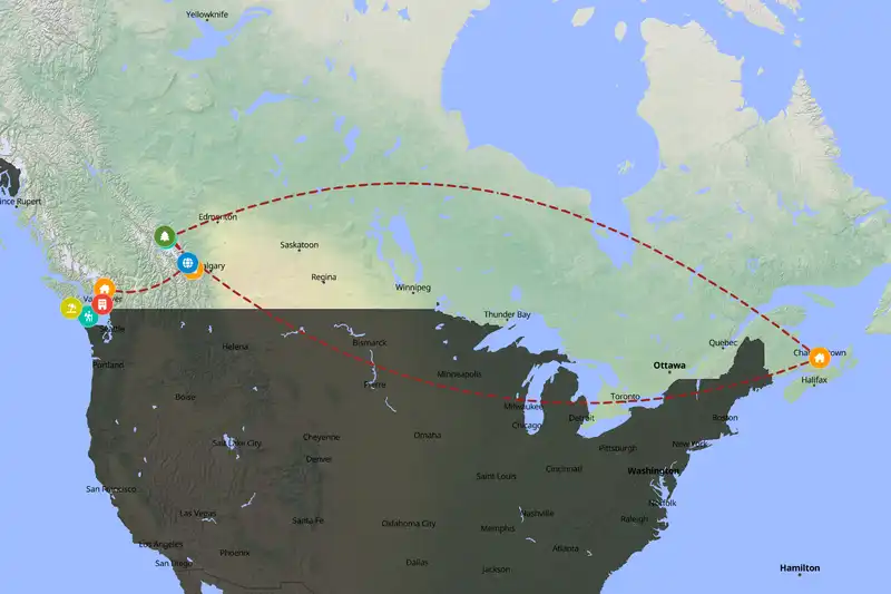 Example Canada itinerary planner route