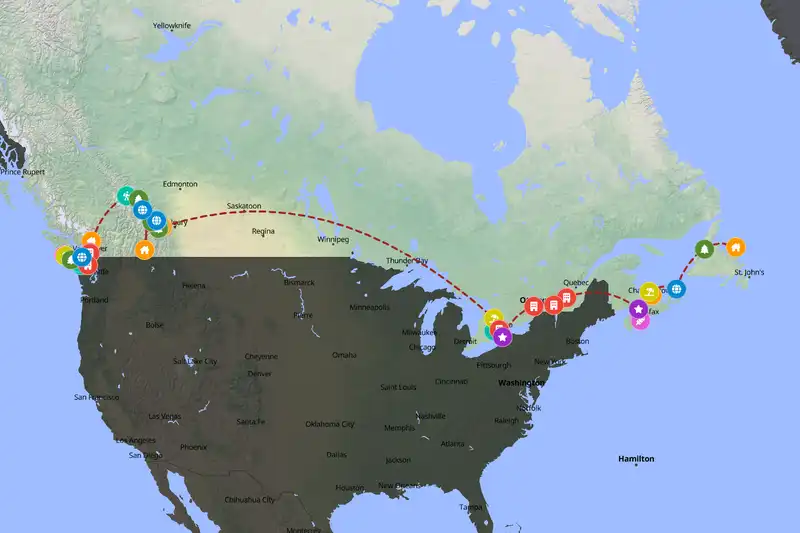 Example Canada itinerary planner route
