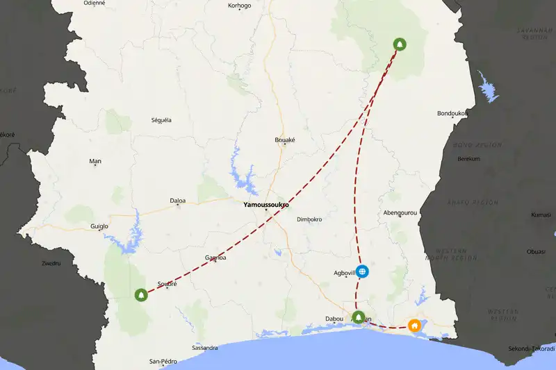 Example Côte d’Ivoire itinerary planner route