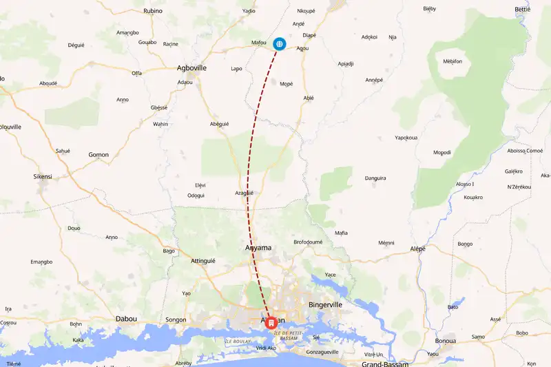 Example Côte d’Ivoire itinerary planner route