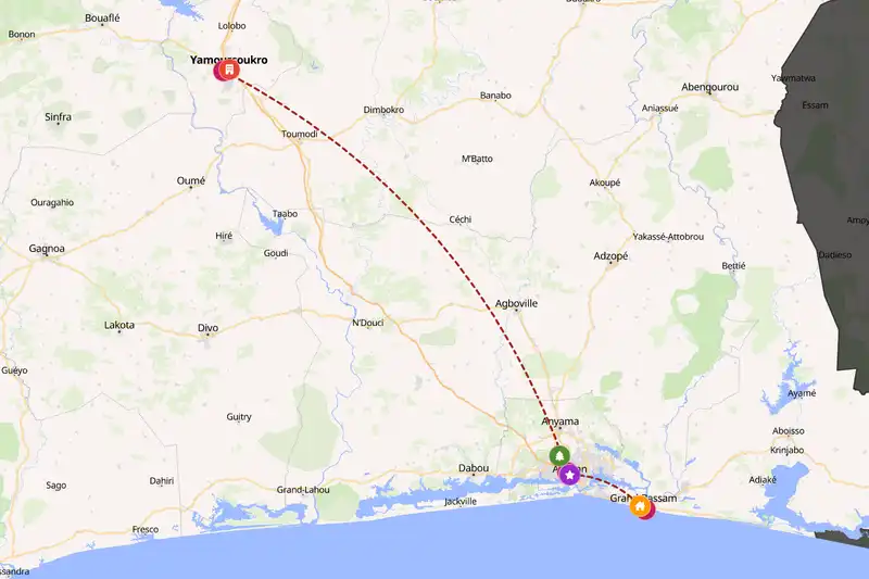 Example Côte d’Ivoire itinerary planner route