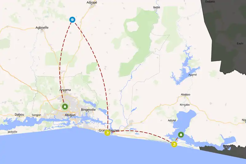 Example Côte d’Ivoire itinerary planner route