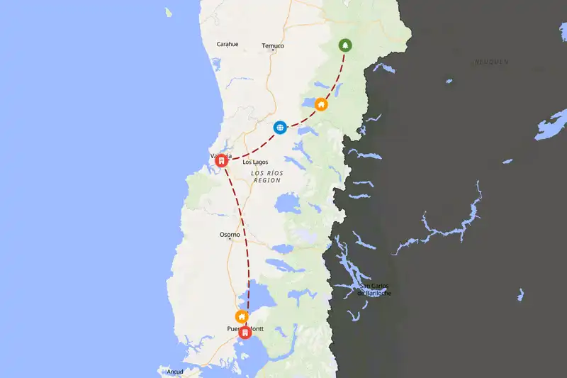 Example Chile itinerary planner route