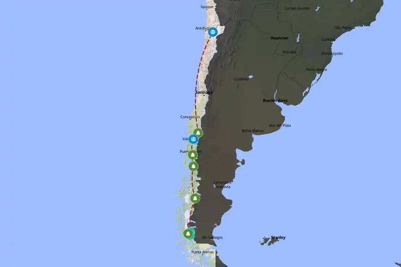 Example Chile itinerary planner route