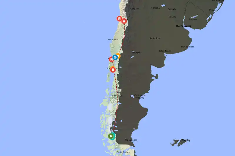 Example Chile itinerary planner route