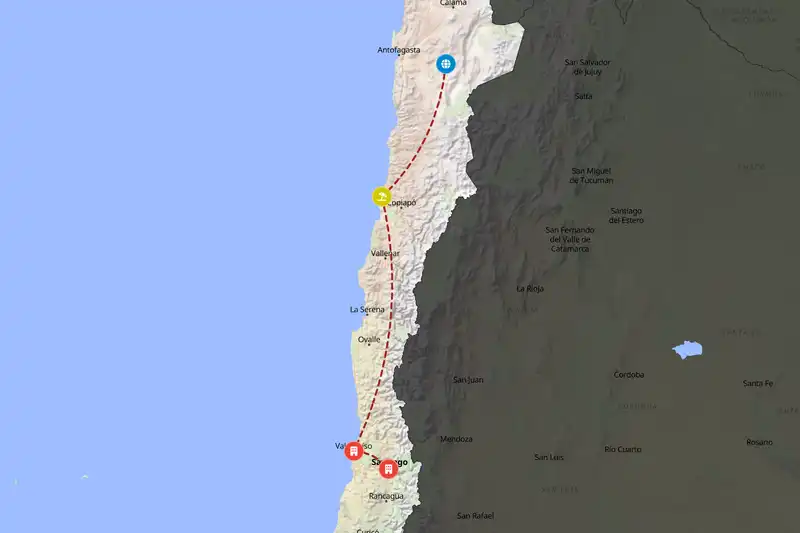 Example Chile itinerary planner route
