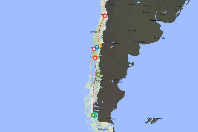 Example Chile itinerary planner route
