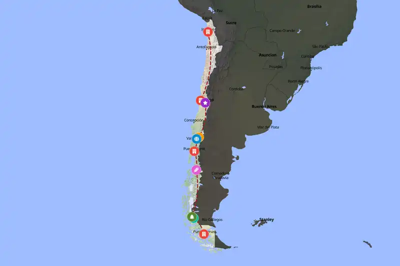 Example Chile itinerary planner route