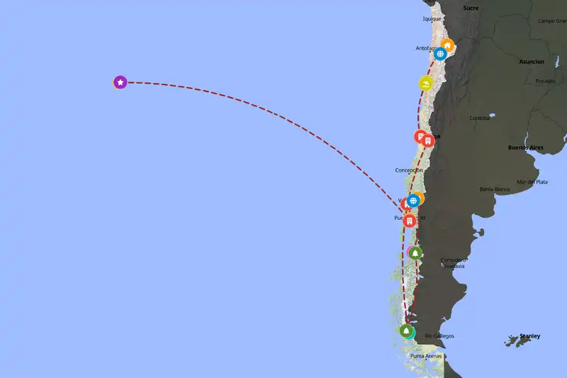 Example Chile itinerary planner route