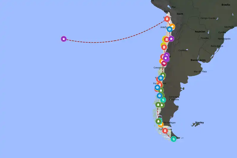 Example Chile itinerary planner route