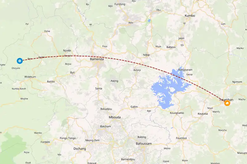 Example Cameroon itinerary planner route