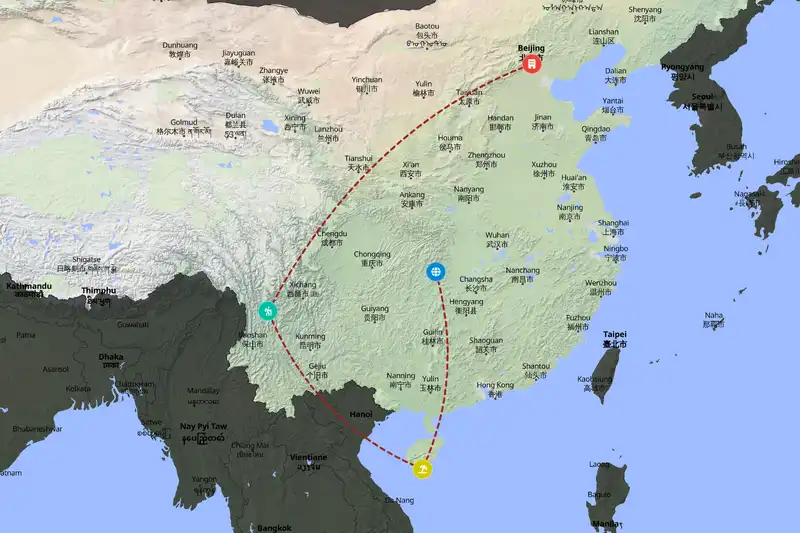 Example China itinerary planner route