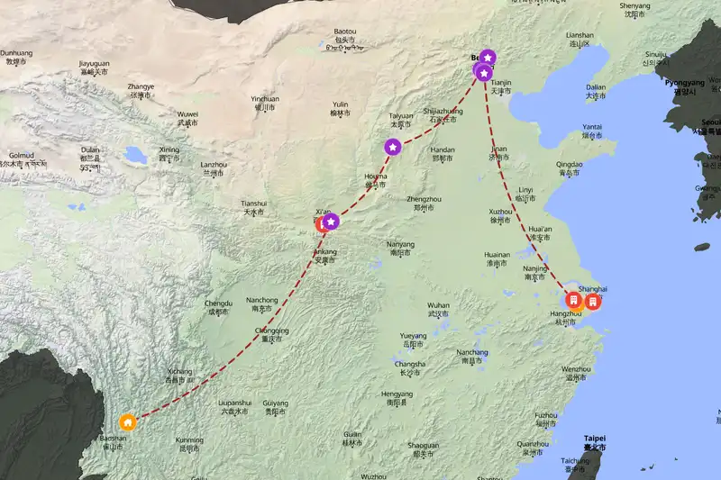 Example China itinerary planner route