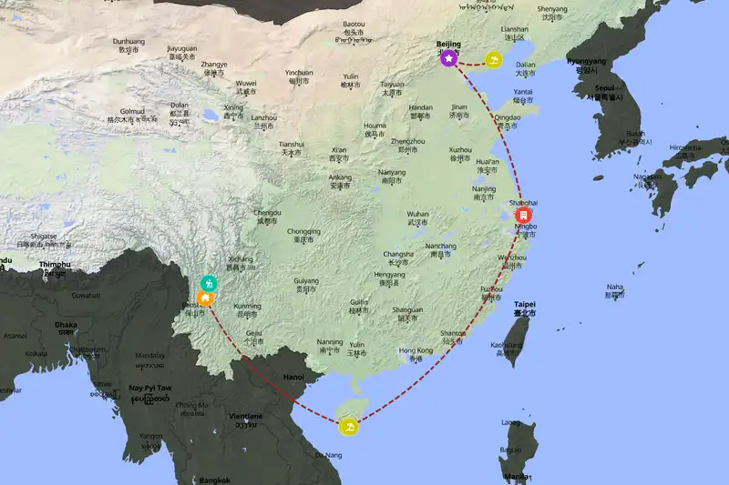 Example China itinerary planner route