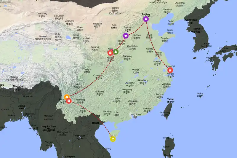 Example China itinerary planner route