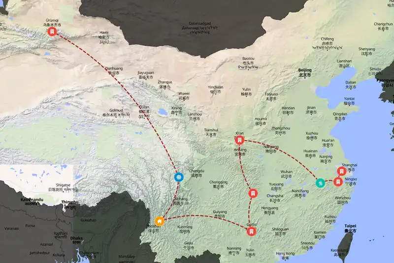 Example China itinerary planner route