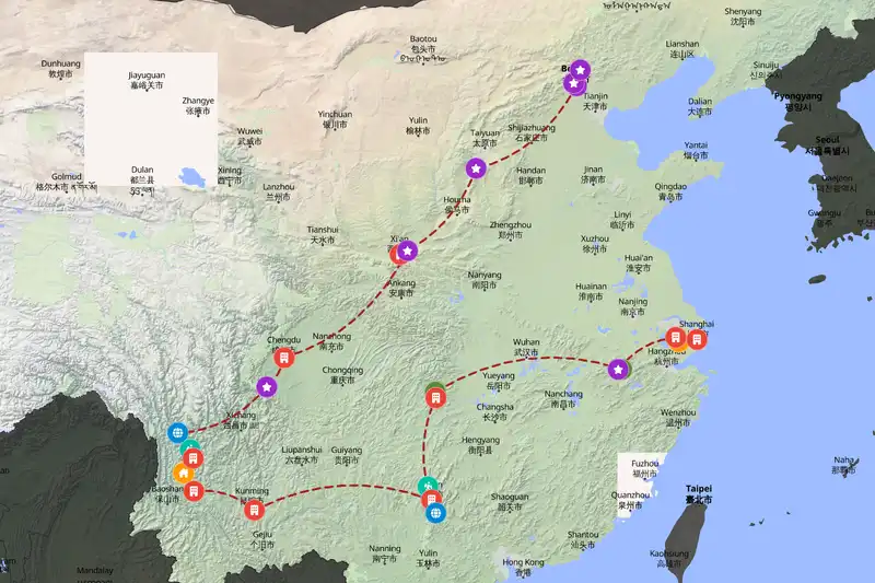 Example China itinerary planner route