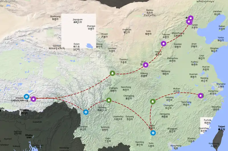 Example China itinerary planner route