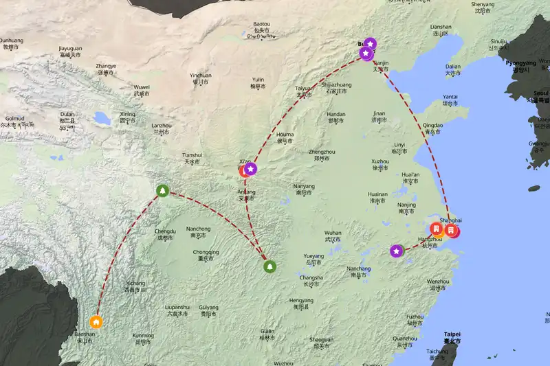 Example China itinerary planner route