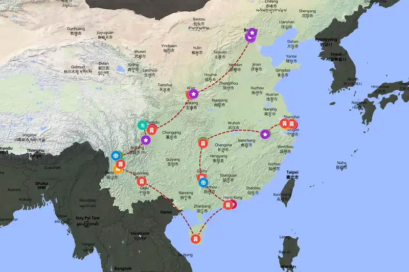 Example China itinerary planner route