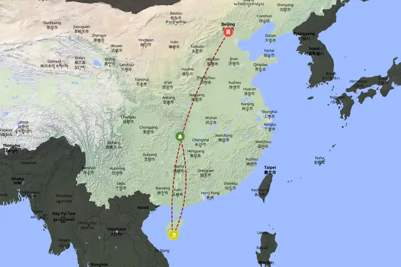 Example China itinerary planner route