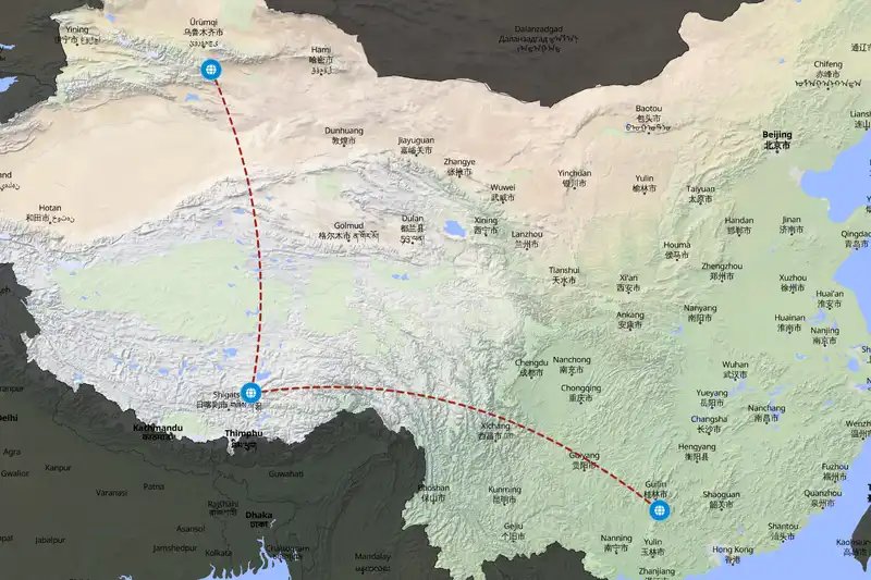 Example China itinerary planner route