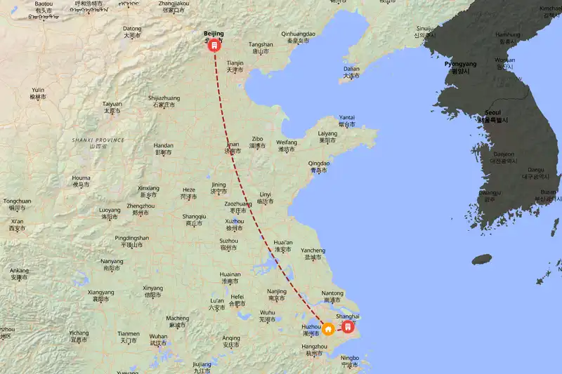Example China itinerary planner route