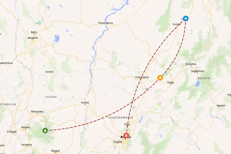 Example Colombia itinerary planner route