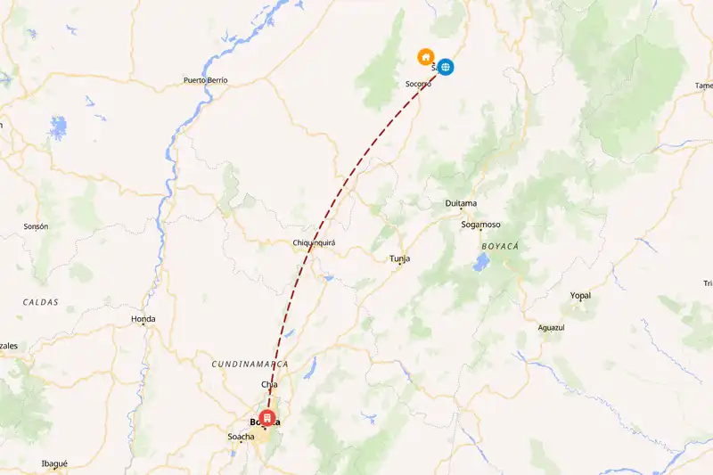 Example Colombia itinerary planner route