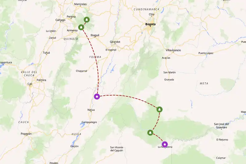Example Colombia itinerary planner route