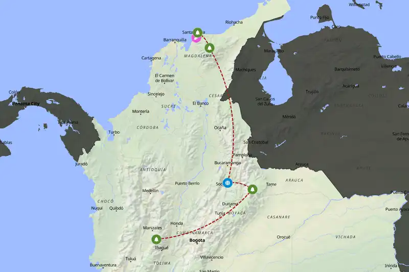 Example Colombia itinerary planner route