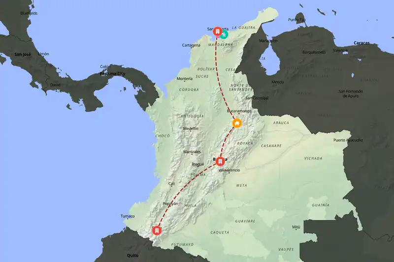 Example Colombia itinerary planner route