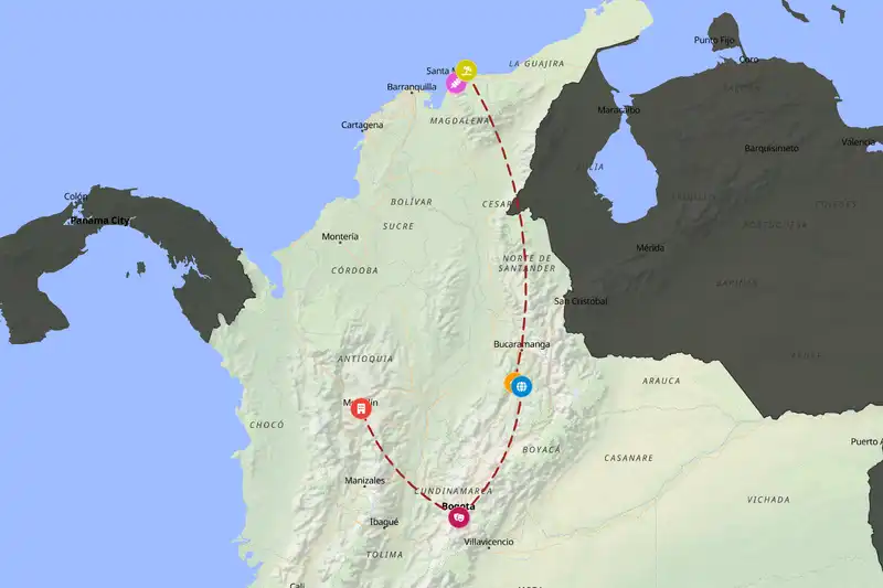 Example Colombia itinerary planner route