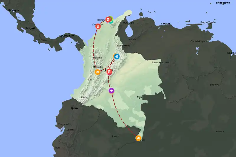 Example Colombia itinerary planner route