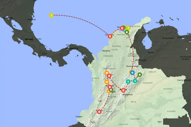 Example Colombia itinerary planner route