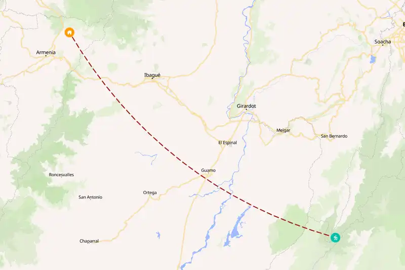Example Colombia itinerary planner route