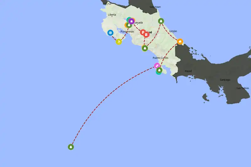 Example Costa Rica itinerary planner route